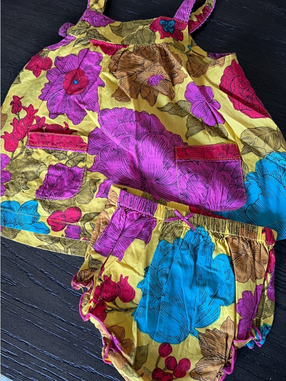 Pink Chicken Floral Two-Piece Set - Yellow, Pink, Blue
